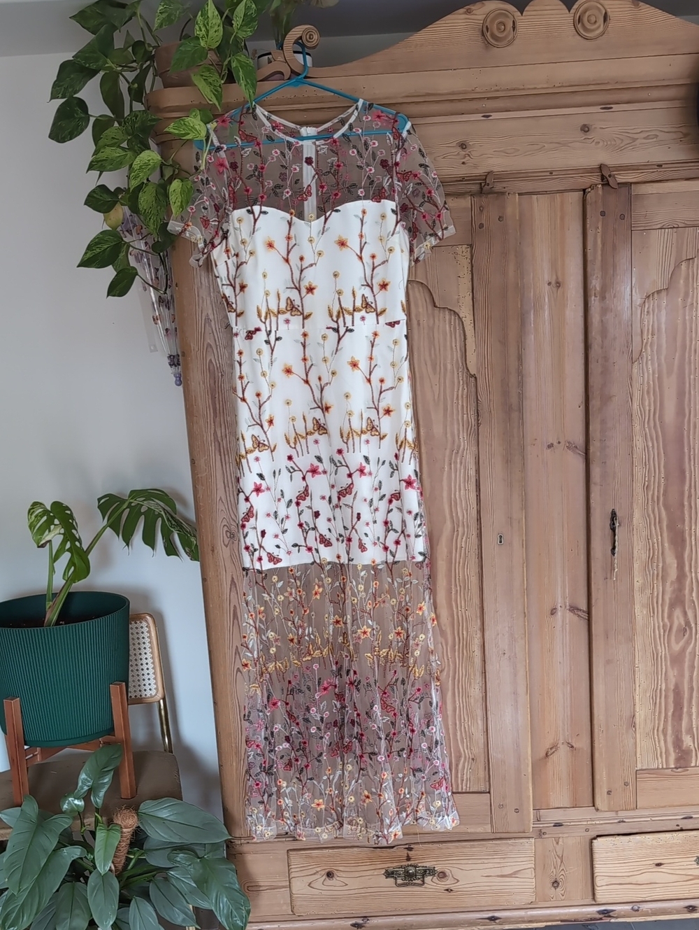 Endless Rose White Maxi Dress with Multicolor Floral Embroidery